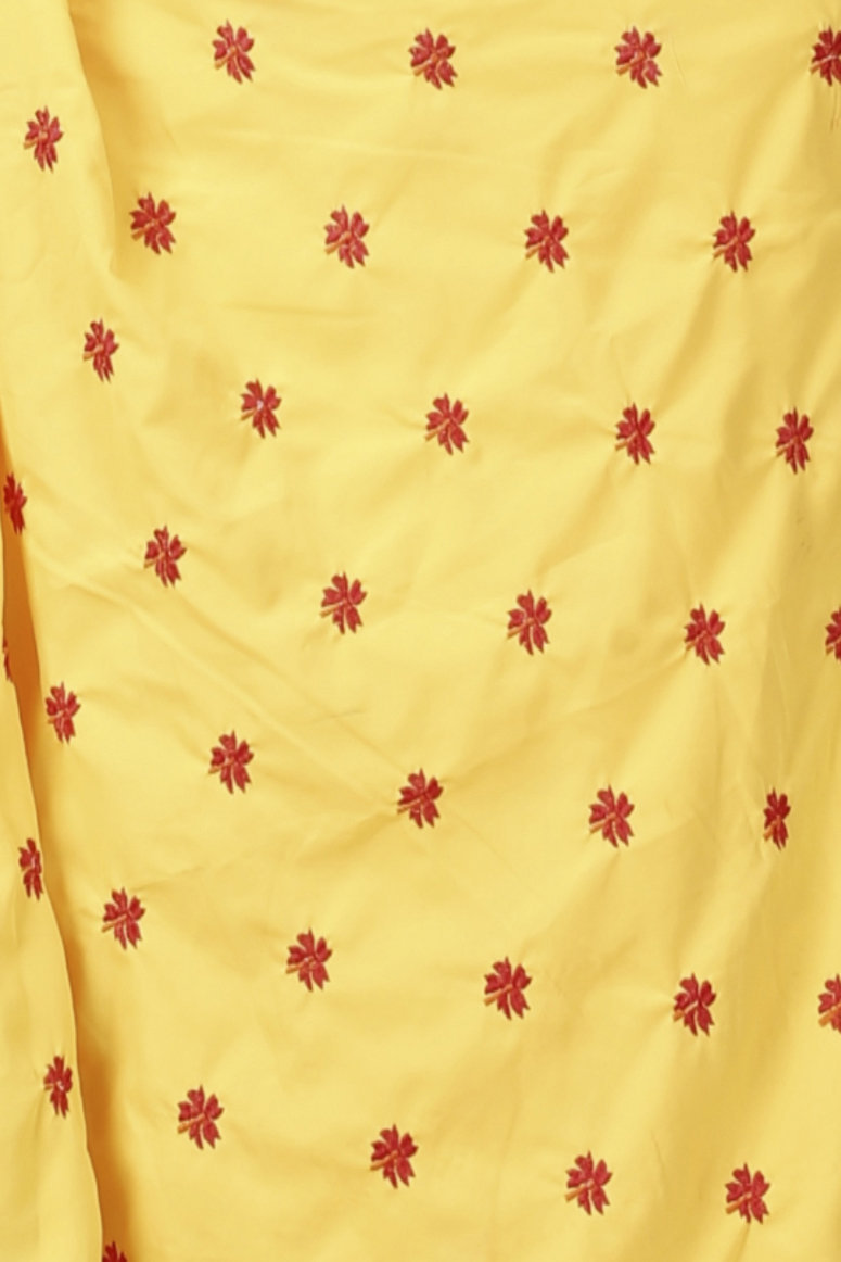 Yellow Red Pure Cotton LalPori Hand Loom Saree (1255)